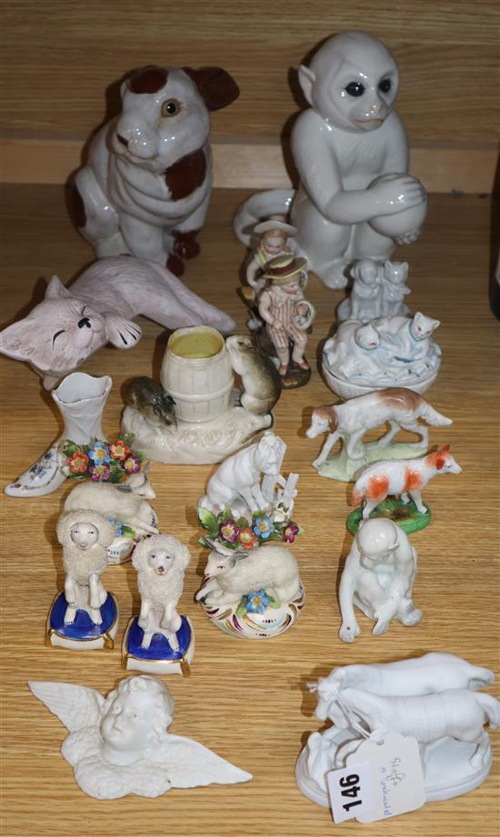 A group of Continental ceramic figures of animals and a boy and girl